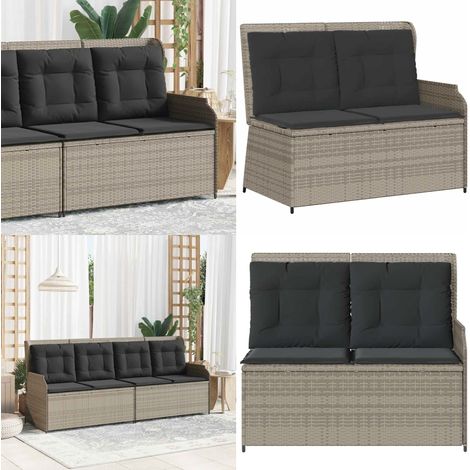 Gartenbank Verstellbar mit Kissen Hellgrau Poly Rattan - Relaxbank - Sitzbank (1/5)