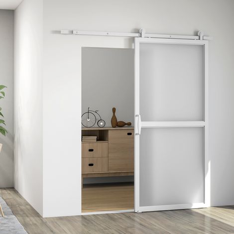 Herrajes para Puertas Correderas 200 cm Kit de Accesorios para Puerta Corredera con 2 Rieles y Guía Blanco (1/5)