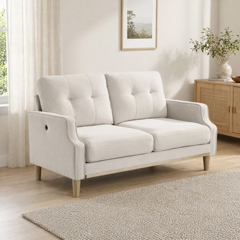 Canapé 2 places 135,0×72,0×85,0 cm beige avec USB et coussin épais (1/5)