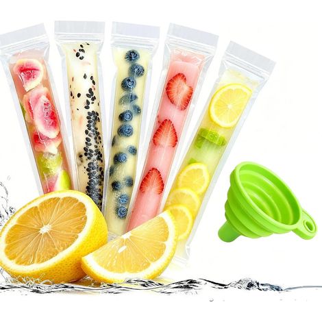 Eisbeutel am Stiel – 160 Stück – Transparenter Kunststoff – Mit Trichter – Für Partys und Picknicks – 5,5 x 28 cm (1/5)