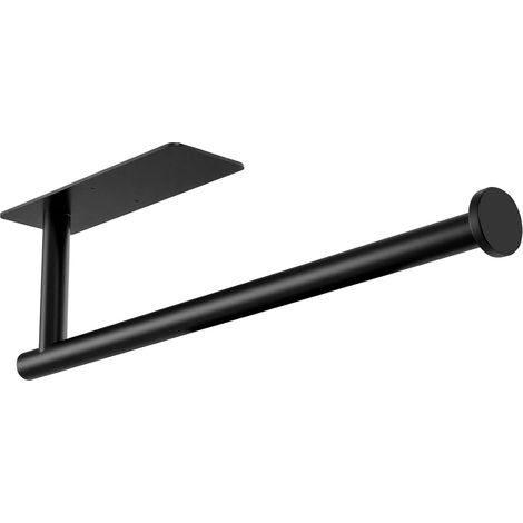 1 - Porte Essuie-Tout - Support Mural - Acier Inoxydable Noir - Installation Adhésive Ou À Vis - Pour Cuisine Et Salle De Bain - 33x8cm (1/5)