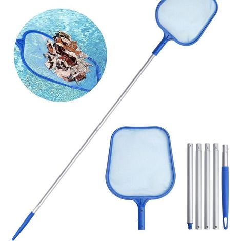 Oberflächenkescher mit feinem Netzgewebe, Poolkescher mit teleskopierbarem Aluminiumgriff für Teiche, Springbrunnen und Whirlpools, 16 m (1/4)
