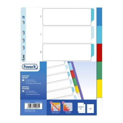 Favorit 400132501 lengüeta de índice Separador en blanco con pestaña Polipropileno (PP) Multicolor
