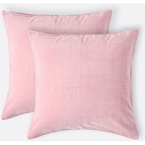 HOMESCAPES Set of 2 Pink Velvet Cushion Covers, 40 x 40 cm (1/5)