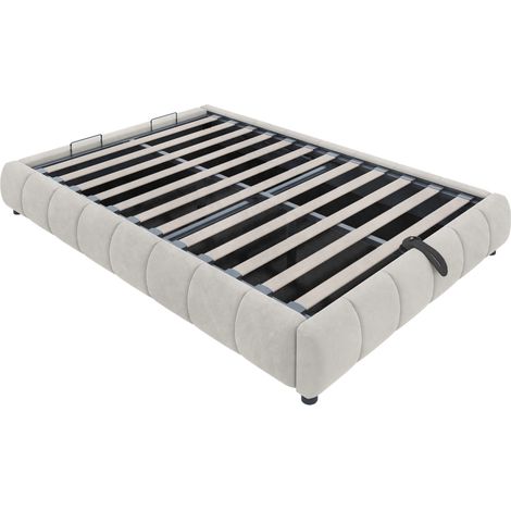 Letto imbottito 140 x 200 cm senza testiera con LED, letto contenitore idraulico beige (1/5)