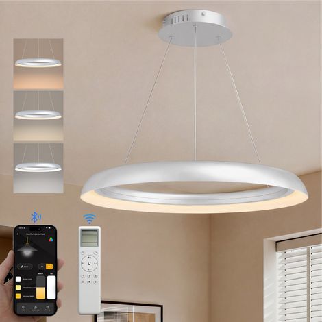 doporro Moderne LED Pendelleuchte – 40cm Dimmbare Esszimmerlampe hängend mit App & Fernbedienung, 3000–6000K, CRI≥95, höhenverstellbar für Esstisch & Wohnraum, Luvina04, Matt Silber (1/5)