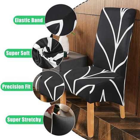 Set mit 6 schwarzen Esszimmerstuhlhussen aus Polyester und Elastan, elastische Schutzhüllen, staubdicht und waschbar. Größe: [Größe fehlt].