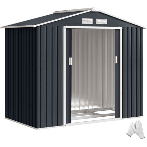 Abri de jardin 2,77 m² - Abri à outils avec fondations - Abri avec porte verrouillable - Tôle d'acier grise