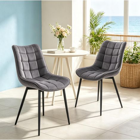 Silla de comedor moderna FloraGrace 46 x 39 x 85,5 cm de terciopelo gris oscuro (1/5)
