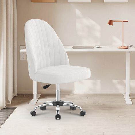 Botifly Chaise de Bureau Sans Accoudoirs, Tissu Velours, Blanc, Hauteur Réglable, Rotation 360°, Roulettes Silencieuses, Chaise de Bureau pour Chambre, Bureau, Salon de Coiffure (1/5)