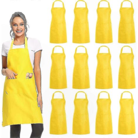 Schwarze Unisex-Küchenschürze mit 2 Taschen, 12er-Pack professionelle Schürzen für Gastronomie und Gewerbe (1/4)