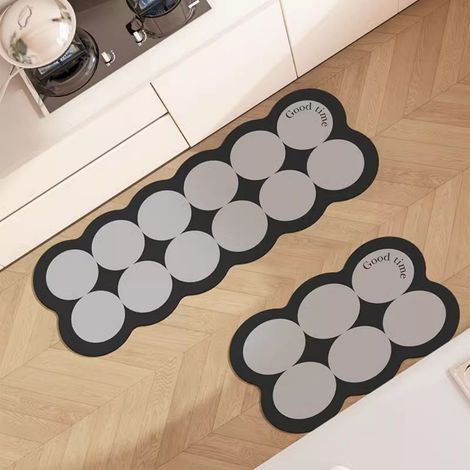 LAN Para Gris Noir 5080cm Boue de diatomées Tapis de sol ménager en terre de diatomées résistante à l'usure, orné d'un joli motif d'animaux de dessin animé, facile à nettoyer, absorbant et antidérapan (1/5)