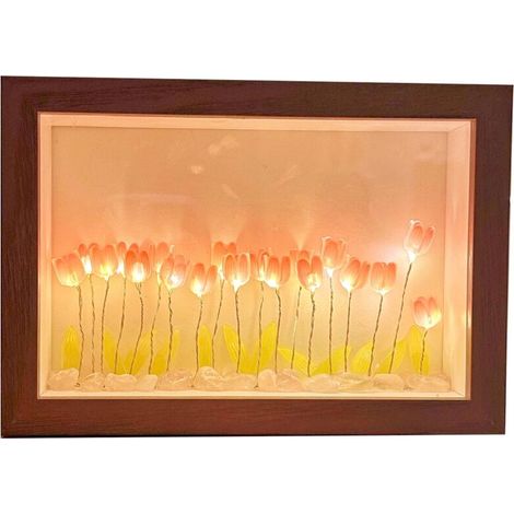 Cornice portafoto a forma di tulipano, luce notturna, cornice portafoto floreale, decorazione per la casa, per la famiglia e gli amici -Crezuo