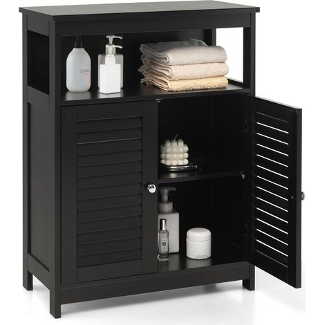 Costway – Armoire murale de salle de bain 30 x 60 x 80 cm – 2 portes à persiennes – MDF imperméable – Dispositif anti-basculement – Étagère intérieure réglable (1/5)