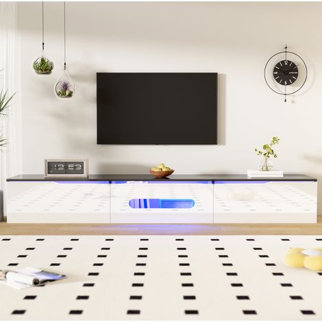 Meuble tv rangement mural 180 cm noir blanc LED design OKMYHOME (1/5)