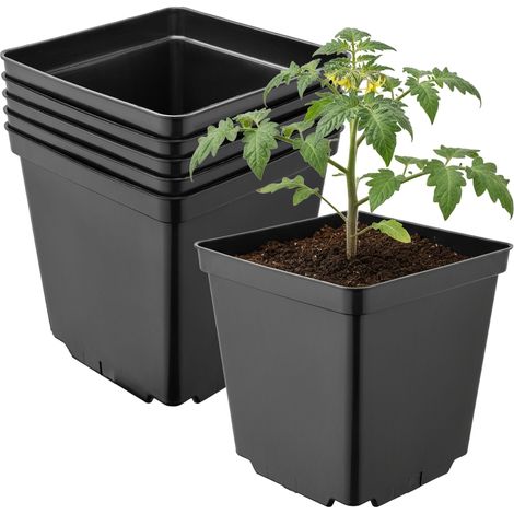 Garronda Pflanztopf Kunststoff 15 x 15 x 15 cm (2,5L) 5er Set eckig mit Drainagelöchern Blumentopf robust Pflanzentopf für Garten Gewächshaus Balkon Anzucht Innen Außenbereich Schwarz GD-0199