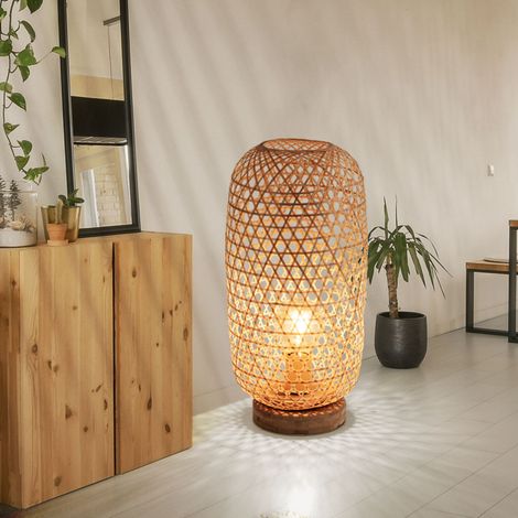 Tischleuchte Bambusgeflecht Tischlampe Bambus Beistellleuchte Boho Wohnzimmer, natur, 1x E27 Fassung, DxH 22x46 cm (1/5)