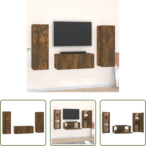 vidaXL Wandmontage -  3-tlg. TV-Schrank-Set Räuchereiche Holzwerkstoff (1/5)