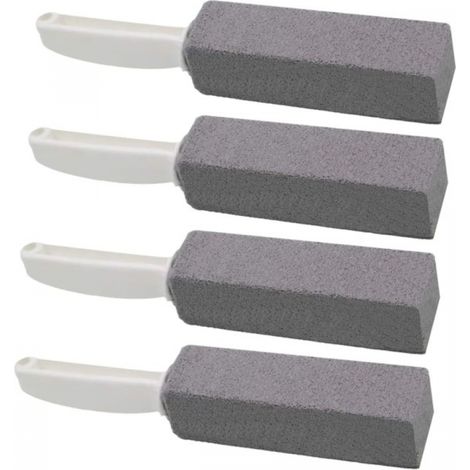 Brosse de toilette en pierre ponce en 4 pièces avec manche noir pour le nettoyage des toilettes.