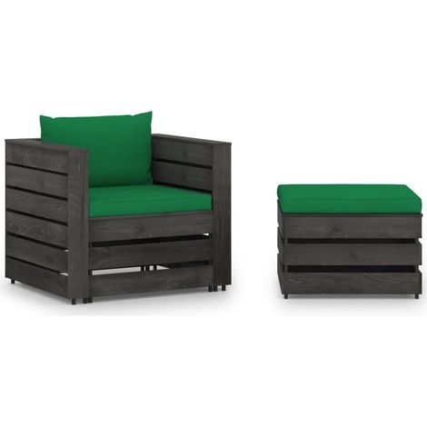 2-tlg. Garten-Lounge-Set mit Kissen Grau Imprägniertes Holz