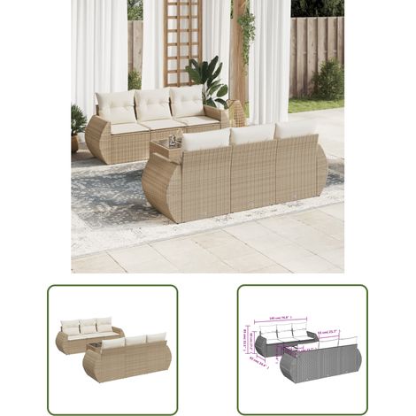 The Living Store 7-tlg. Garten-Sofagarnitur mit Kissen Beige Poly Rattan - Gartenmöbel Set - PE-Rattan Möbel - Outdoor Sofa - Esstisch - Lounge Garnitur (1/3)