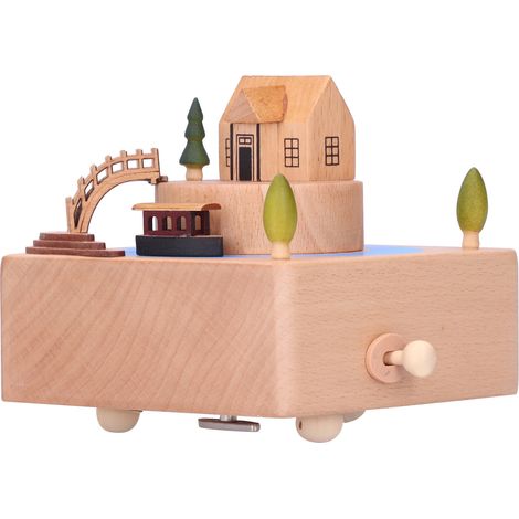 Drehbare Spieluhr aus Buchenholz, Geburtstagsgeschenk, Dekoration, handgefertigte Kollektion (1/5)