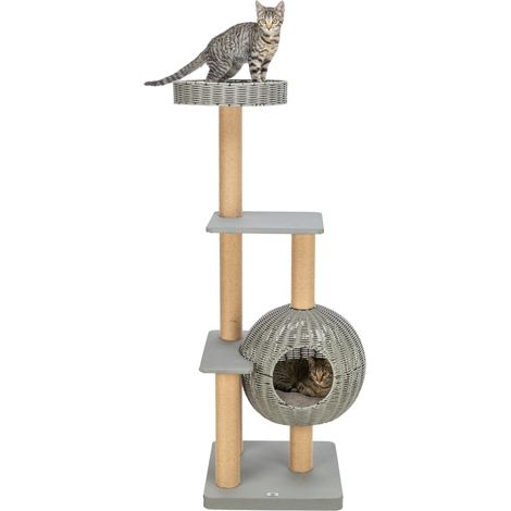 Arbre à Chat d'extérieur avec couchettes et Grotte Imperméable Gris 143 cm (1/5)