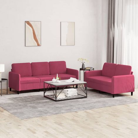 Ensemble de canapés 2 pcs rouge bordeaux velours vidaXL (1/5)