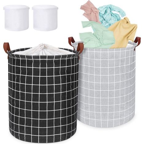 GENERIC-Panier a Linge, 63L Corbeille à Linge lot de 2, Paniere a Linge Pliable avec Poignées, Panier à Linge à Revêtement Imperméable avec Sac Linge Sale, Panier de Rangement en Coton, 40×40×50cm (1/5)
