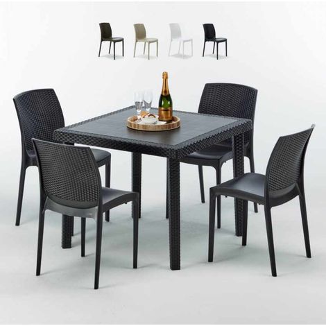 Table Carrée Noire 90x90cm Avec 4 Chaises Colorées Grand Soleil Set Extérieur Bar Café Boheme PASSION - Noir (1/5)