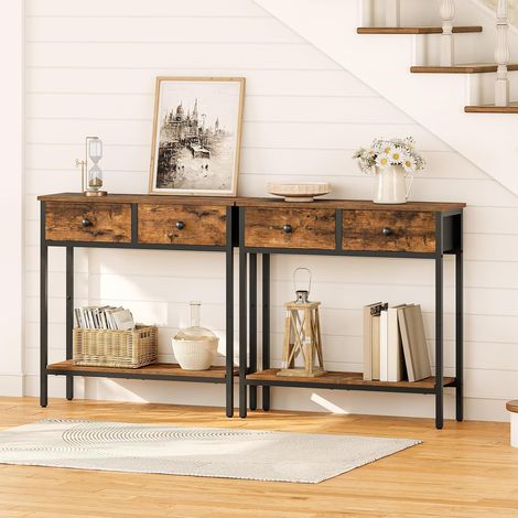 Konsolentisch, schmaler Beistelltisch mit 2 Stoffschubladen, 75 cm Flurtisch, Sofatisch im Industriestil, für Eingangsbereich, Wohnzimmer, Flur, HOOBRO EBF71XG01