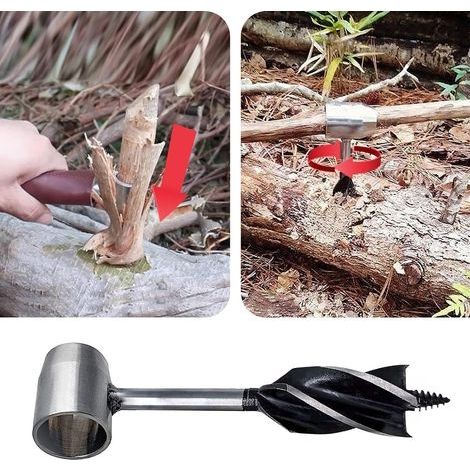 Bushcraft-Handbohrer für Holzbearbeitung – Mehrzweck-Spiralbohrer mit Lederscheide, Überlebenswerkzeug, Schraubenschlüssel (1/4)