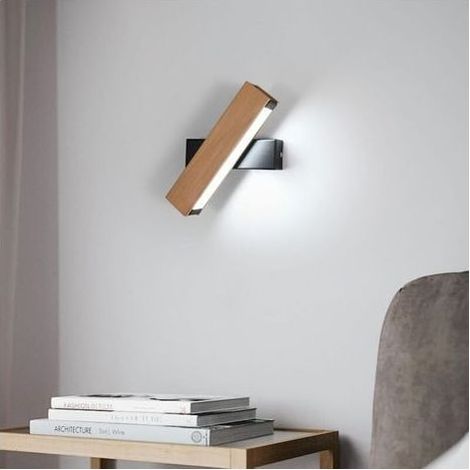 Applique Murale LED Interieur, Moderne Lampe Murale en Bois 360° Rotatif 6500K Lumière Blanche Froide, Applique Murale Créatifs pour Salon, Chambre, Couloir, Bois Naturel [Classe énergétique E] (1/5)