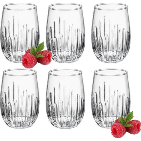 Juego de 6 vasos para bebidas, agua, cócteles, Leyla 370 ml, forma de barril, estriados, patrón 1 (1/5)