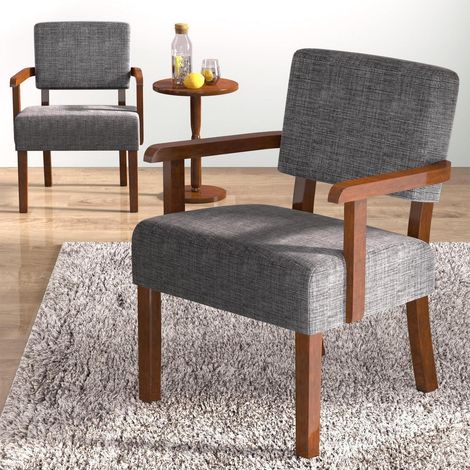Loungesessel 2er Set mit Beistelltisch, grau, Leinen-Optik (1/5)