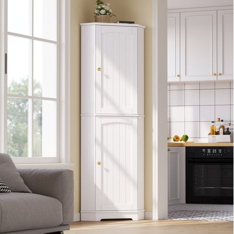 Meuble d'angle de rangement blanc en MDF, 2 portes et étagères réglables, format haut 42 x 42 x 166 cm, meuble colonne pour cuisine, salon ou salle à manger – CHICFURN (1/5)