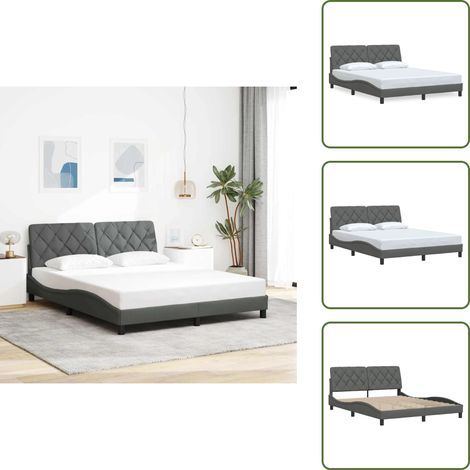 Cadre de lit sans matelas gris foncé 160x200 cm tissu - Cadre De Lit - Cadres De Lit - Lit - Meubles De Chambre À Coucher (1/5)