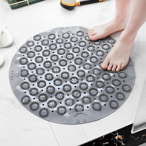 Tapis de Baignoire Antidérapant,Tapis de Douche Antiderapant,Tapis de Douche Séchage Rapide,avec Ventouses et Trous de Drainage PVC Anti Moisissure, pour Douche,Salle de Bain,WC (1Gris5353cm) (1/5)