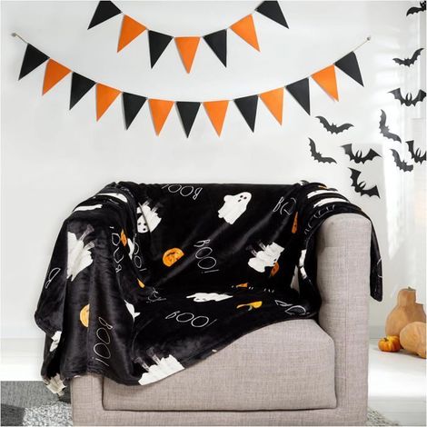 1 Couverture, peluche douce, motif fantômes, décoration Halloween, pour lit et canapé (1/4)