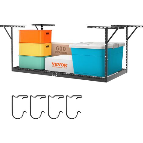 VEVOR Scaffale per garage sopraelevato, 48x96 pollici, Scaffali per garage regolabili in acciaio laminato a freddo, Organizzazione, Capacita di carico di 600 libbre, 22''-40", Nero