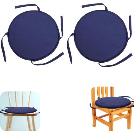 Coussins de chaise ronds lot de 2 - coussins d'assise 38 cm avec sangle, bleu (1/5)