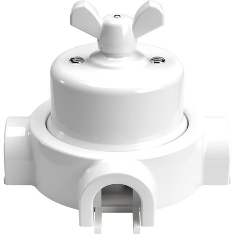 Creative-Cables Kit interrupteur/deviateur et base en porcelaine – (Blanc, interrupteur Ø 66,5 mm, base Ø 110 mm) – Avec écrou papillon, 16 A – Pour Creative-Tubes