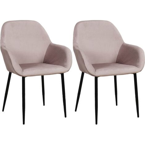 Lot de 2 Fauteuils - HOME DECO FACTORY - Giulia - Velours Côtelé - Rose (1/5)