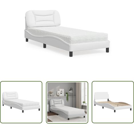 The Living Store Bett mit Matratze Weiß 90x190 cm Kunstleder - Bettsofa - Schlafzimmermöbel - Boxspringbetten - Doppelbett - Einzelbett (1/5)