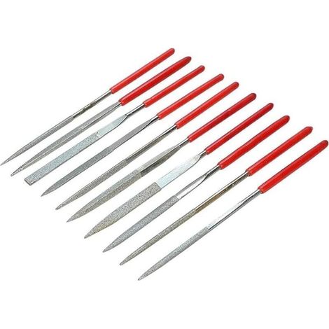 Limes à aiguille diamantées pour bijoutiers – Lot de 10 pièces, tige 2 × 100 mm, acier trempé, finition précise pour verre, bois et résine (1/4)