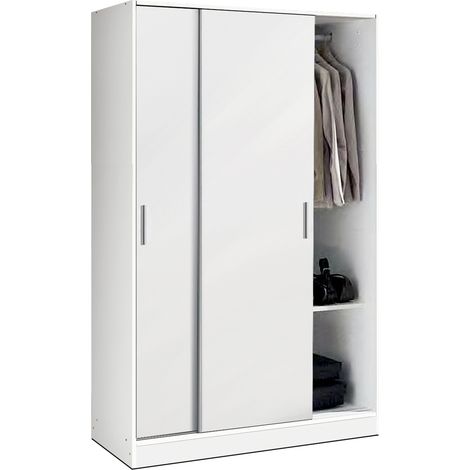 Armoire / placard de rangement de 2 portes coulissantes coloris blanc - longueur 122 x profondeur 56 x hauteur 200 cm -PEGANE- (1/2)