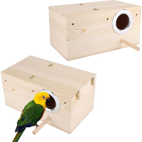 Nichoir pour Oiseaux en Bois, Nichoir avec Perchoir Perroquet, Nest Perruches en Boi avec Perche Debout pour Oiseaux Sauvages Sparrow (Right Opening, 24.5x13x13cm) (1/5)