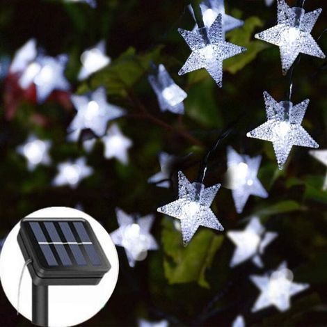 APEX Guirlande lumineuse solaire de jardin, 7 m (23 pi), 50 LED étoiles, étanche, 8 modes d'éclairage décoratif, blanc froid (1/5)