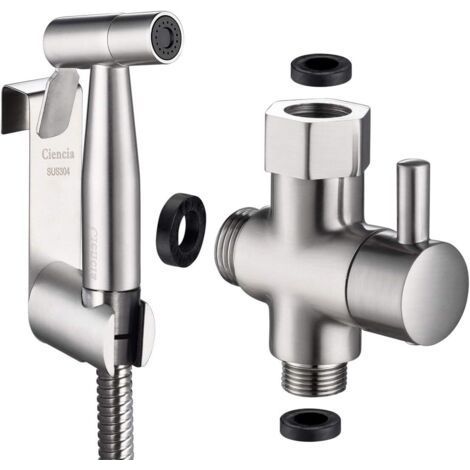 Kit Douchette Wc Acier Inox Douchette à Main Bidet avec Vanne WC 3 Voies 3/8\ (1/5)