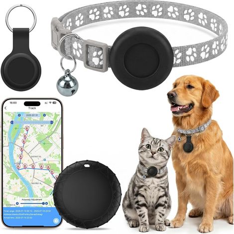 Collier GPS Chat, Chien Traceur Compatible avec iOS et Android, Suivi de Localisation en Temps Réel, Mini Traceur Chat, Traceur Chien sans Abonnement, Collier GPS pour Animaux, étanchéité IPX6 - Gris (1/5)